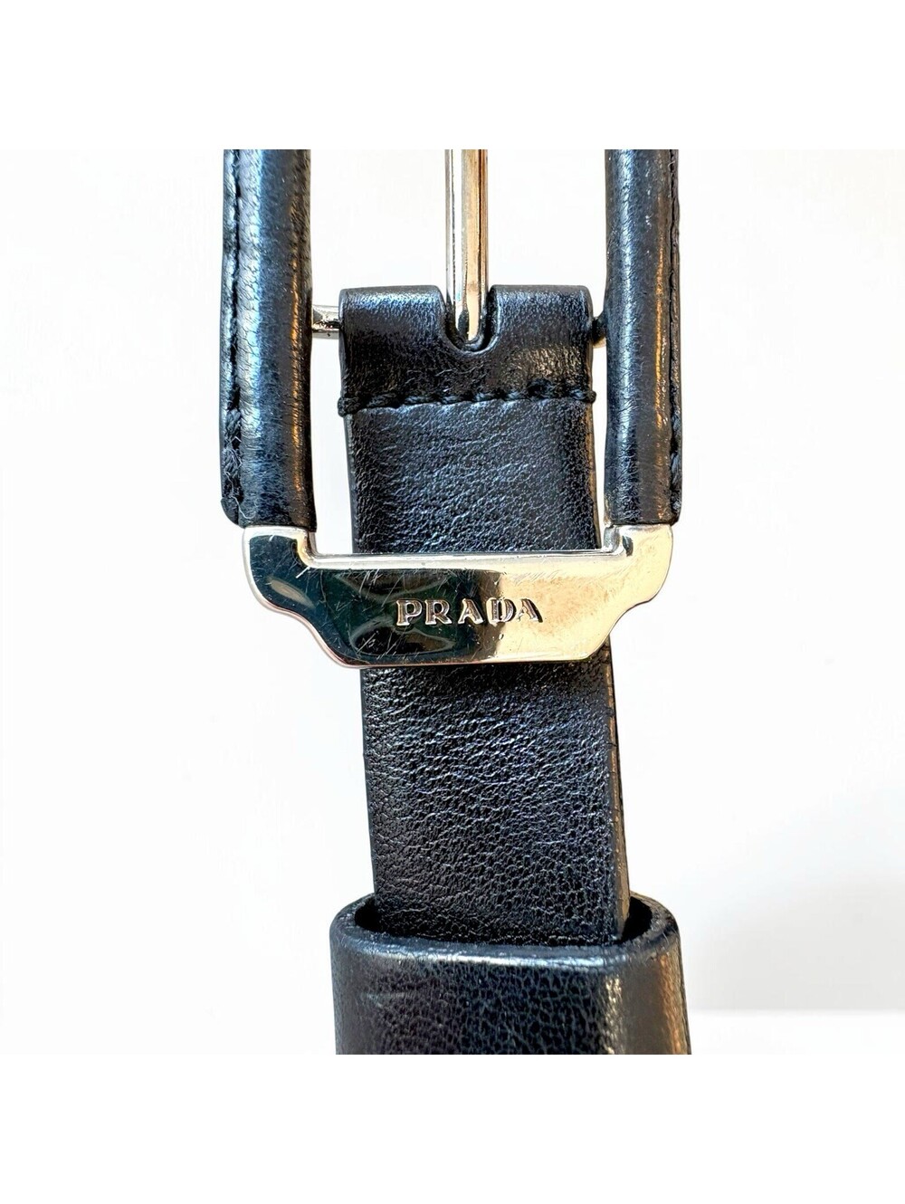 Prada Vintage Black Leather Wrapped-Buckle Belt US Small (26.5" to Center Hole) - Picture 5 of 5